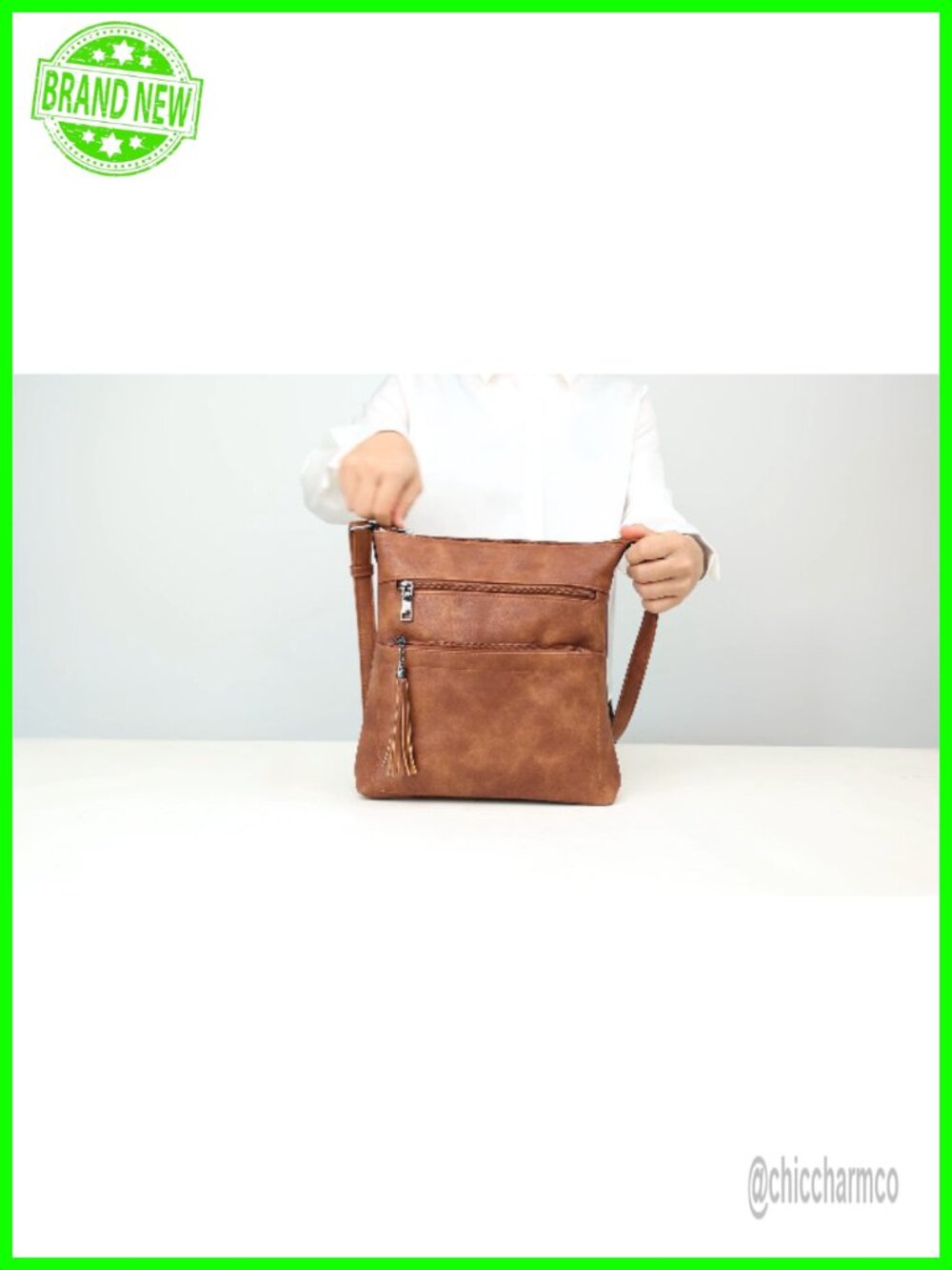 Vegan PU Leather Crossbody Bag Multi Pocket Adjustable Strap - Picture 6 of 6
